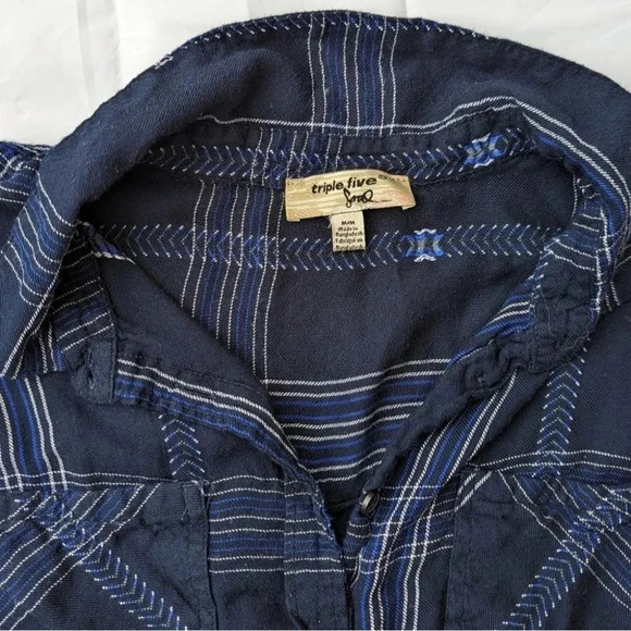 Triple Five Soul Button Front Plaid Tunic Dress  - Navy Blue Size Woman Medium - Picture 3 of 8